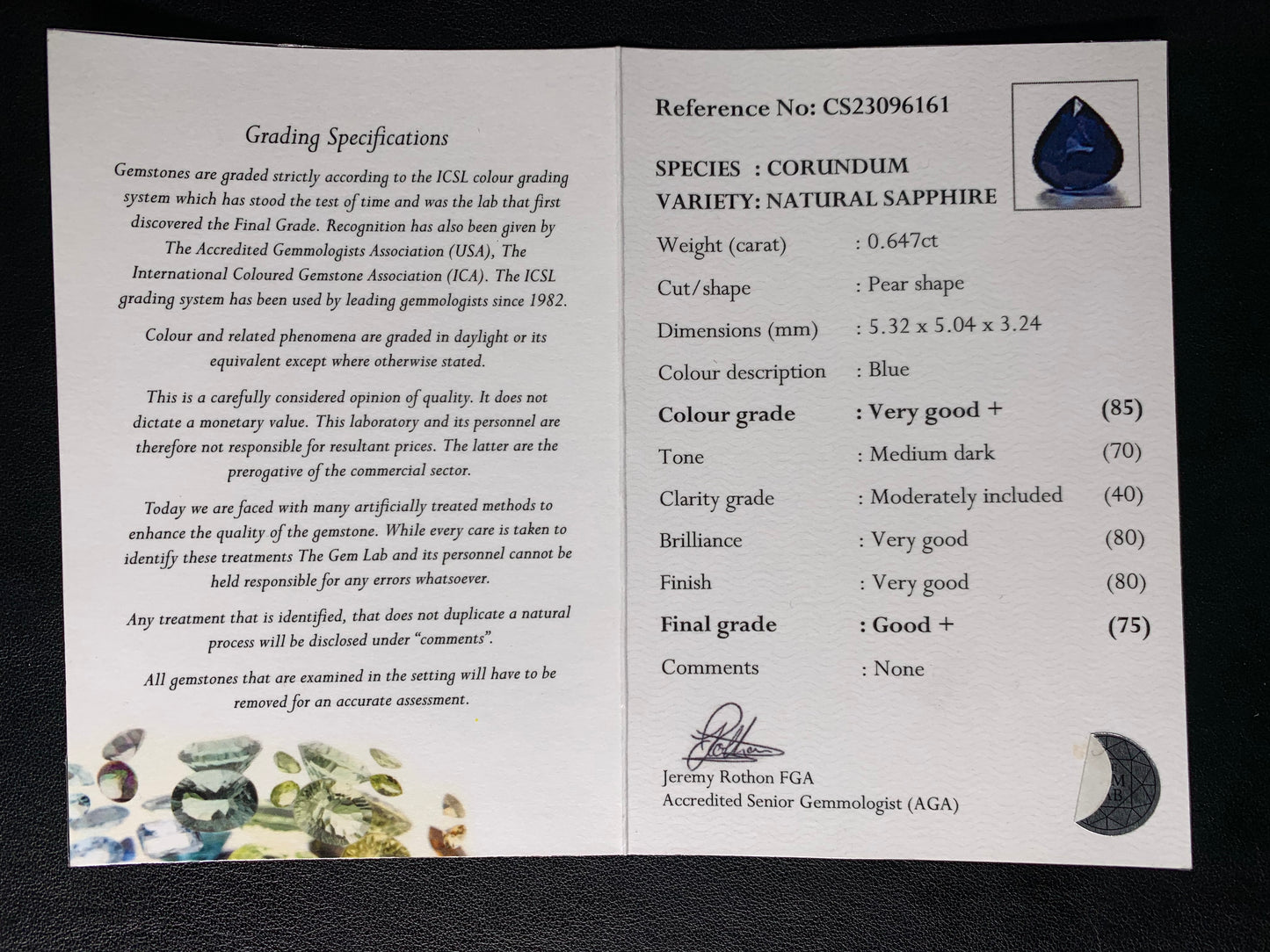 0.65ct Blue Sapphire - Pear Cut (Certified)