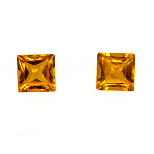 0.63ct Yellow Citrine - Princess Cut Match Pair