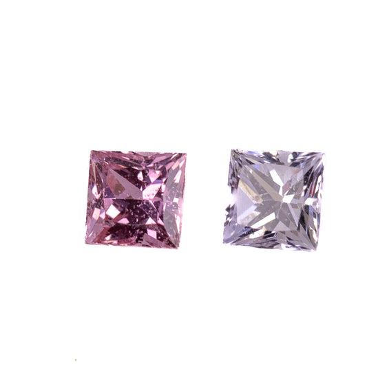 0.61ct Pink/White Sapphire Pair - Princess Cut