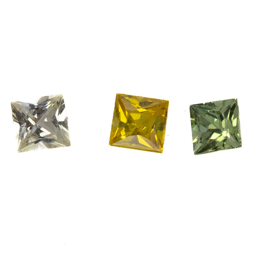 0.60ct Orange/White/Green Sapphire Set of 3 - Princess Cut