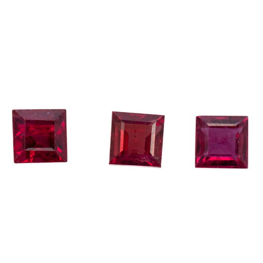 0.92ct Ruby Set of 3 - Square Cut